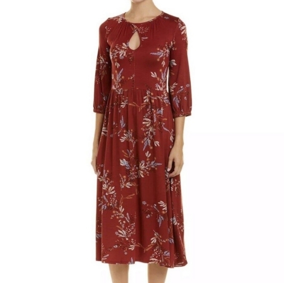 NWT Rachel Pally Lynwood Midi Dress Burgundy Garland Print Size M Stretchy - Picture 1 of 16